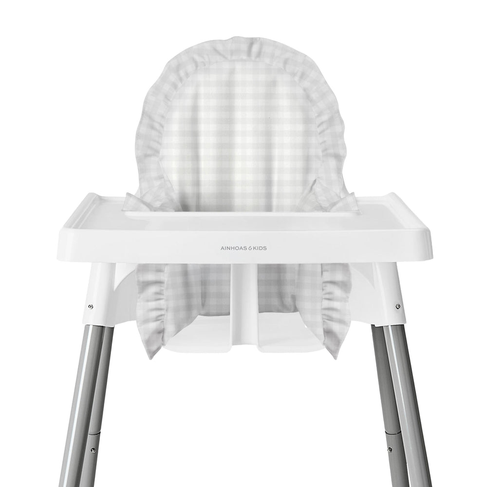 FUNDA PARA SILLA ALTA, OLANES CUADRO GRIS BAJITO
