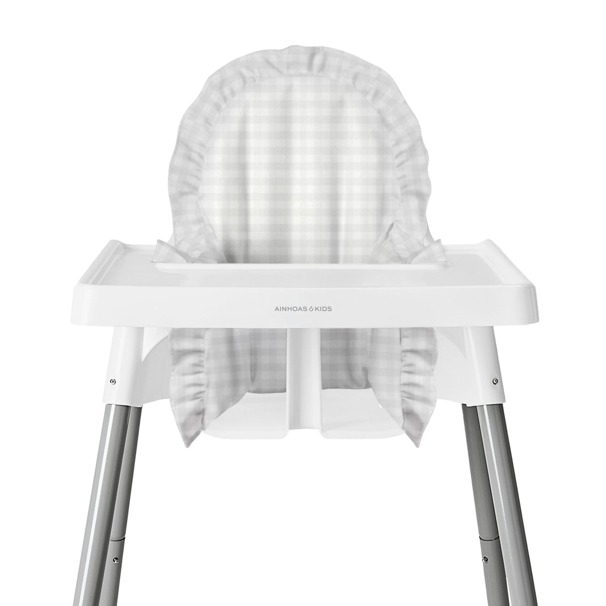 FUNDA PARA SILLA ALTA, OLANES CUADRO GRIS BAJITO