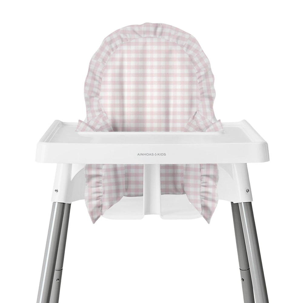 FUNDA PARA SILLA ALTA, OLANES CUADRO ROSA BAJITO