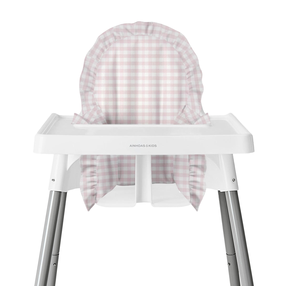 FUNDA PARA SILLA ALTA, OLANES CUADRO ROSA BAJITO