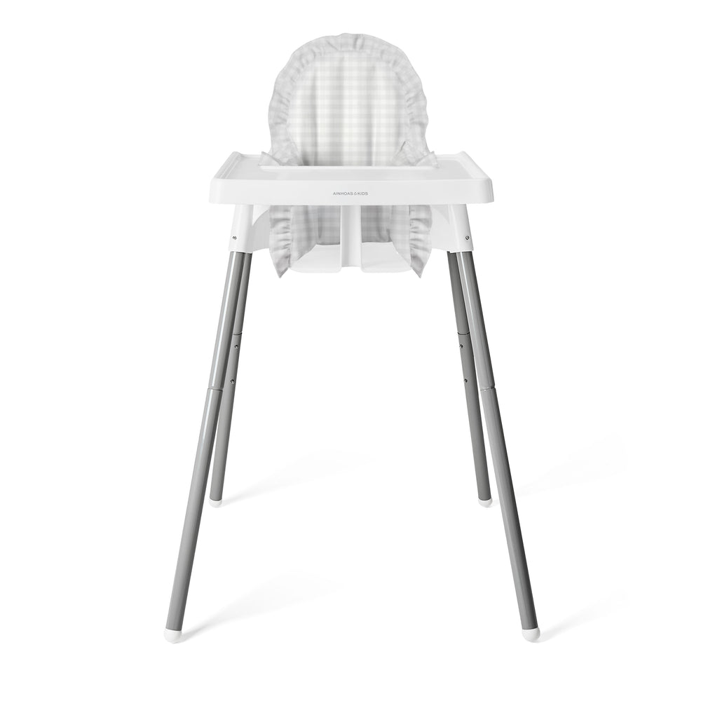 FUNDA PARA SILLA ALTA, OLANES CUADRO GRIS BAJITO