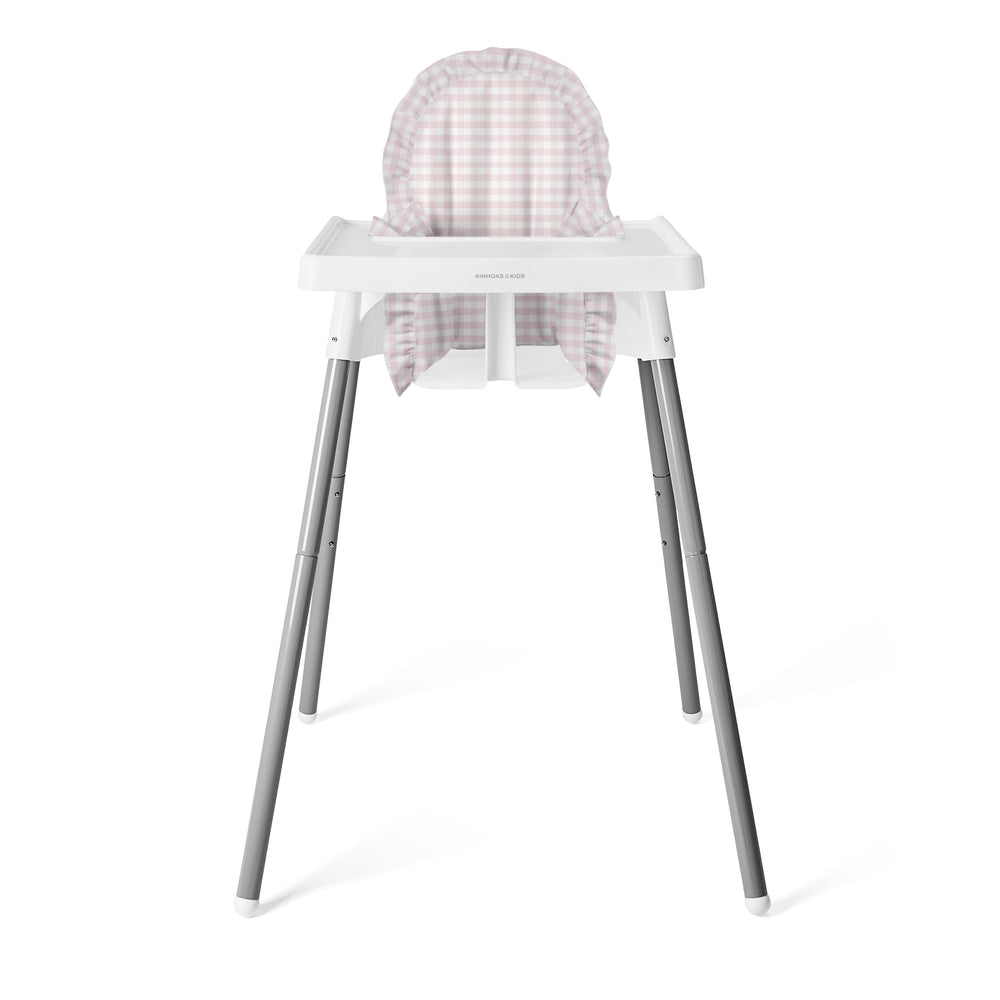 FUNDA PARA SILLA ALTA, OLANES CUADRO ROSA BAJITO